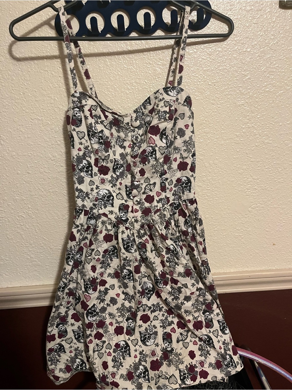 Hell Bunny White Floral & Skull Print Midi Dress